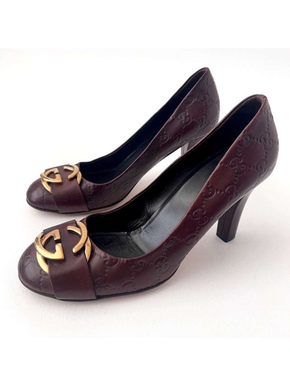 GUCCI | Brown Guccissima Leather Oversized Interlocking GG Logo Pumps Heels 39 - Picture 4 of 14